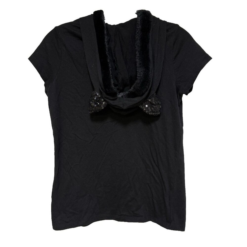 Wound up Girls Juniors Medium Black Kitty Cat Hoodie T-Shirt Costume Tee - Picture 2 of 6